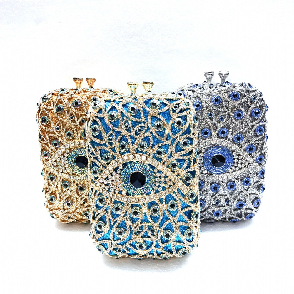 Clutch i metal med fulde rhinsten i vertikal stil