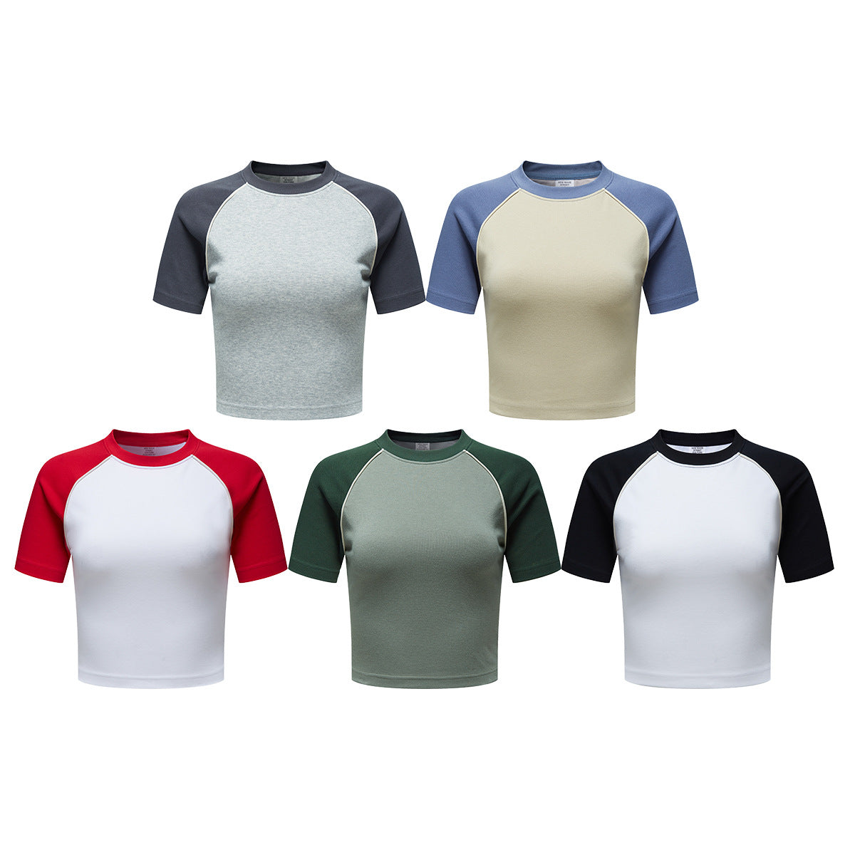 Summer Beauty Retro Hot Girl Short T-shirt Contrast Color Raglan Sleeve Round Neck