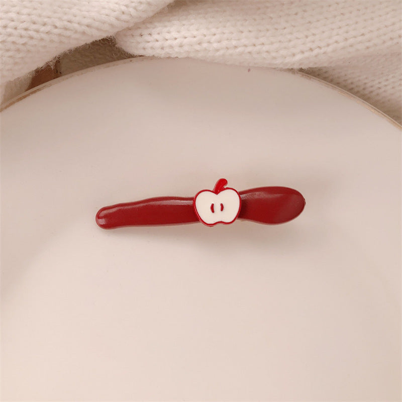 Red Stereo Love Heart-shaped Hairpin French Retro Dots Willow Leaf Clip