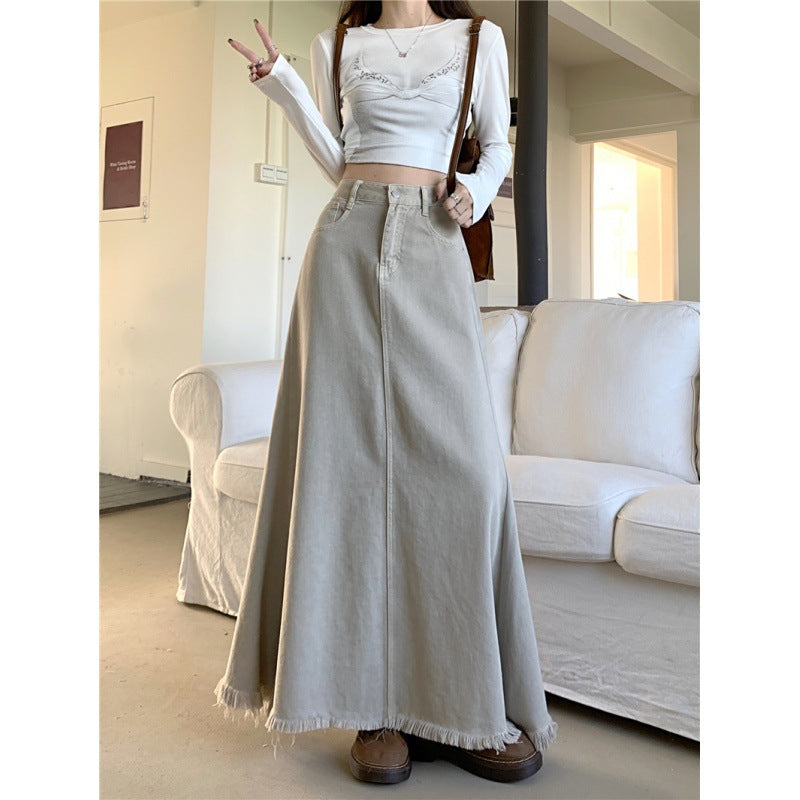 Autumn High Waist Retro Denim A- Line Overall Dress