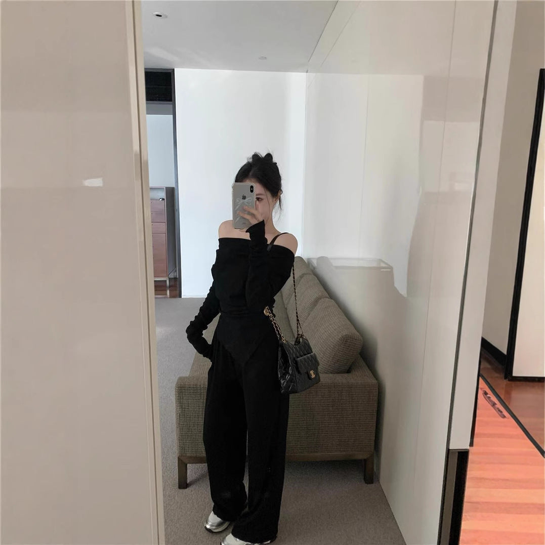 Long-sleeve Top And Wide-leg Pants Two-piece Set