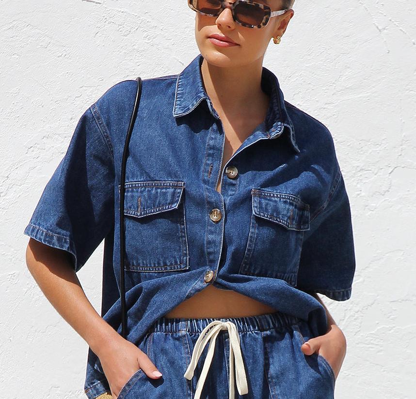 Retro Casual Loose Short-Sleeve Shirt And Shorts Denim Two-Piece Set
