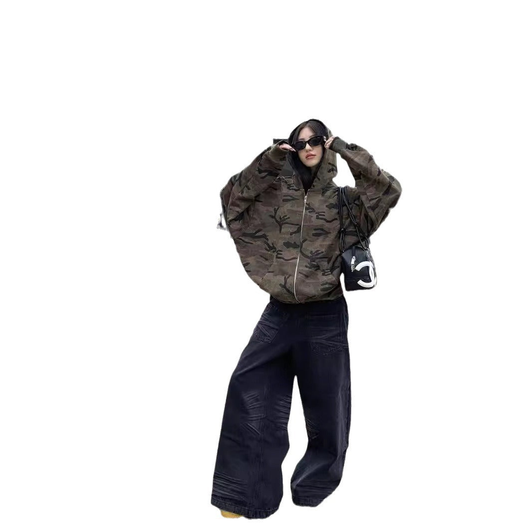American Retro Camouflage Hoodie Coat