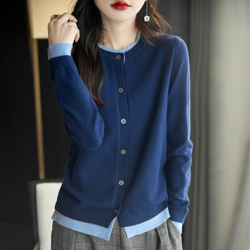 Women's Round Neck Multicolor High-grade Sweater Coat Loose Long Sleeve Top