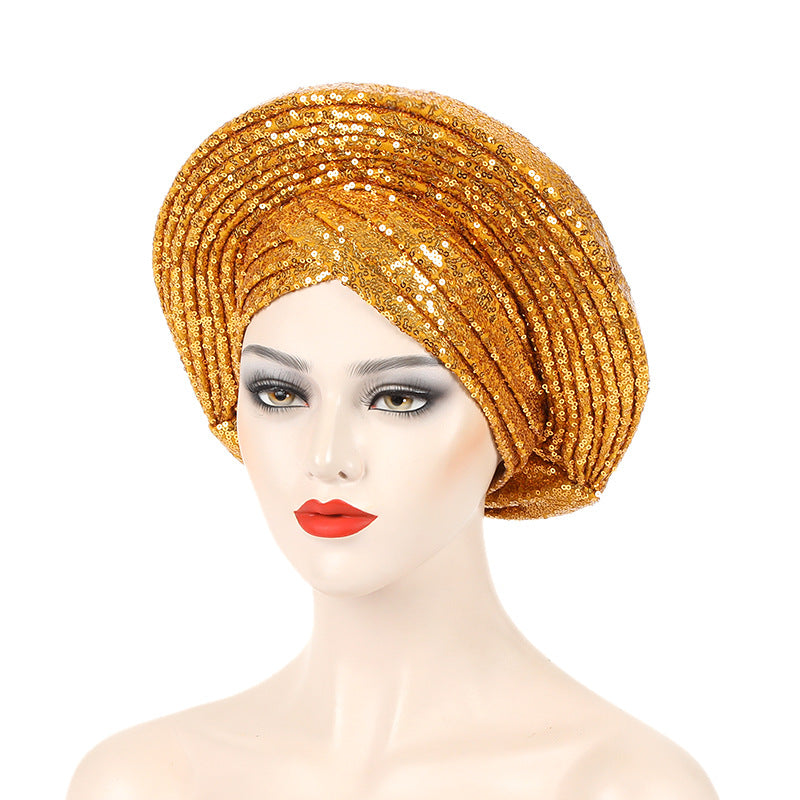 New Sequin Laminated Heavy Industry African Wedding Headscarf Toque