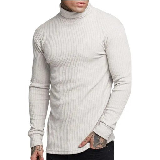 New Casual Men's Fashionable Solid Color High Neck Fried Dough Twist Stripe Knitwear