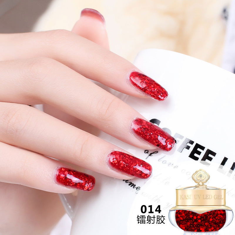 KaSi Nail Aftagelig Lysterapi Klæbende Tilspidset Farve Gel Laser Sequester Neglelak Gel Glimmer Gel 1-48 Farver 10g