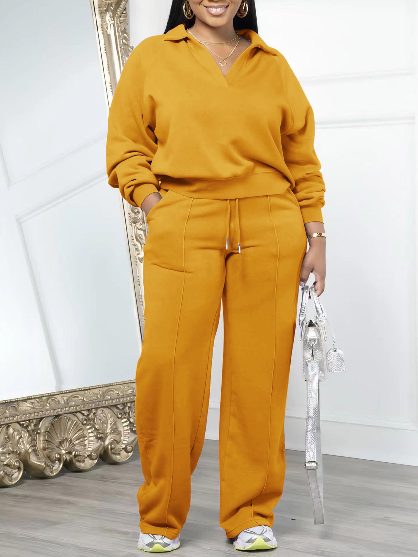 Fashion Casual Loose Solid Color Out Sports Thickening Women's Pants Suit