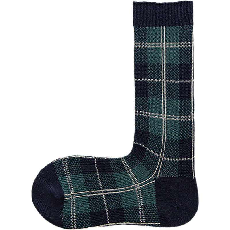 Socks Women's Tube Retro British Checkered  Long Tube Pile Stockings