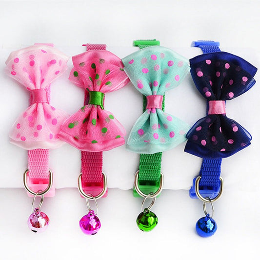 Adjustable bowknot cat bell nylon collar