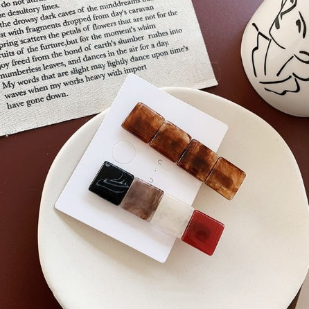 Colorblock resin square geometry hairpin combination Korea retro forest system bangs clip hair accessories