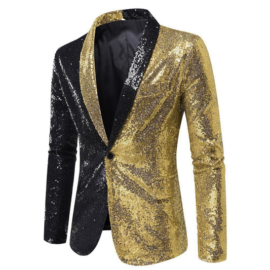 Euro-American Performance Dress Color-blocking Sequin Suit