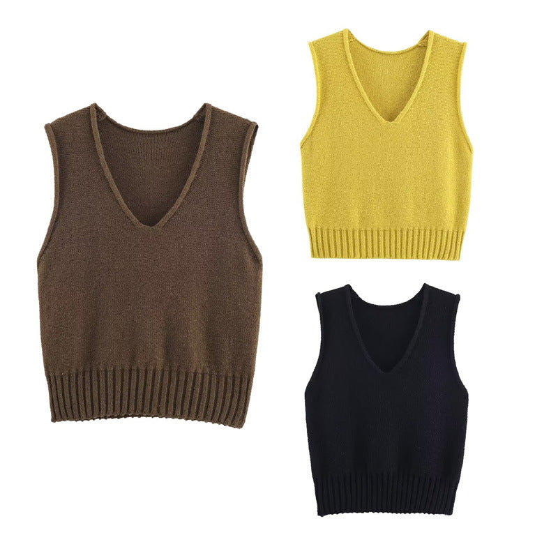 Women's French Style Loose V-neck Solid Color Vest