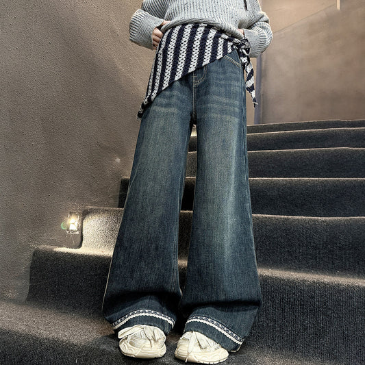 Dark-colored Fleece-lined Skinny Jeans For Girls