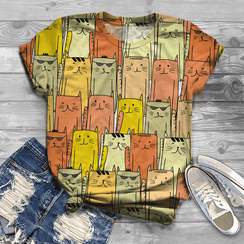 Women's T-shirt Cat Cool 3D Casual City Top