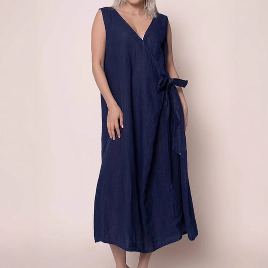 Womens Sleeveless Maxi Dress With V-Neck Side Ties