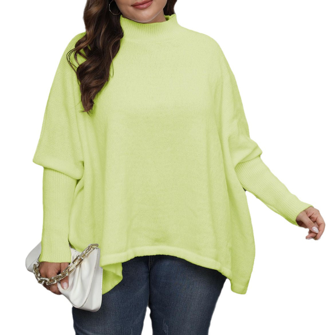 Women's Pullover Plus Size Loose Split Batwing Sleeve Half Collar Top