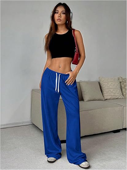 New Multi-pocket Women's Drawstring Waist Wide-leg Pants