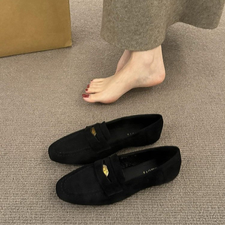 Thick Bottom Deep Mouth Suede Heel Leather Shoes