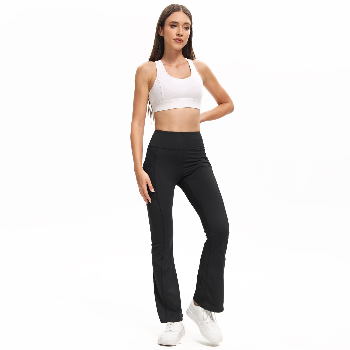 Hip-lifting Flared Yoga Pants With Side Pockets In A Workwear-inspired Style