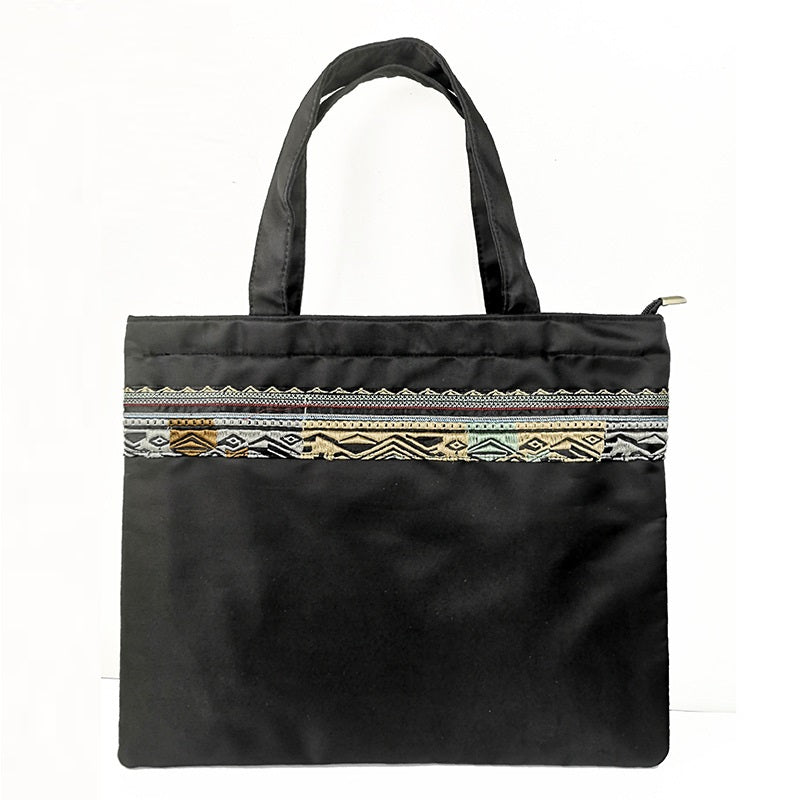 Ethnic Embroidery A4 Document Bag Zipper Data Bag