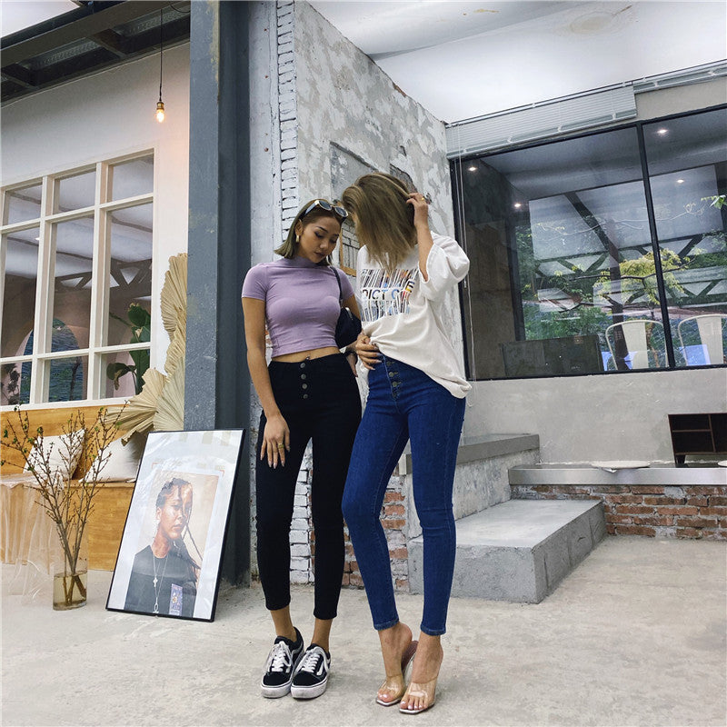 High waist breasted slim pants