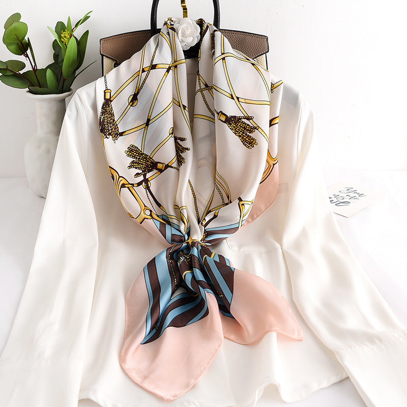 Women's Spring And Autumn Imitation Silk Chain Square Scarf Fashion