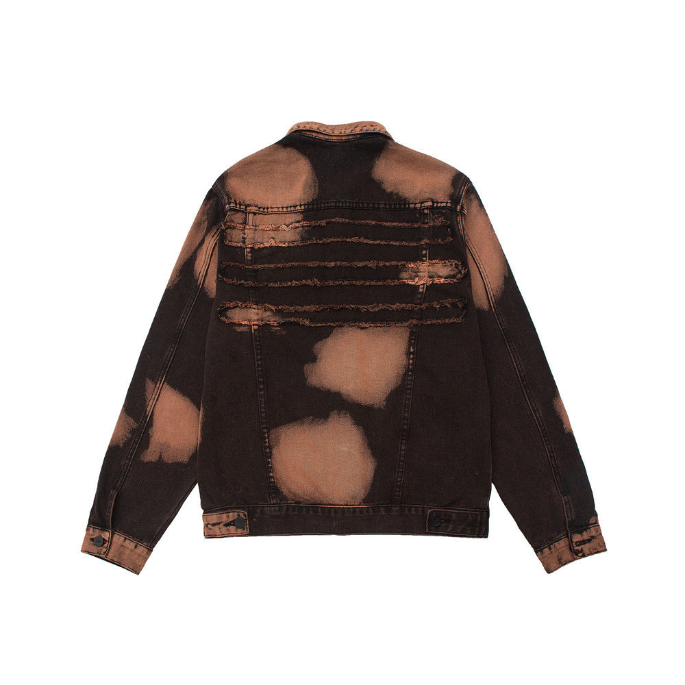 Letter Print Tie Dye Denim Jacket Men's European And American Trendy Brand Loose
