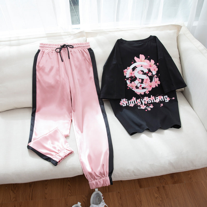 Sommer nyt sport fritids sæt dame mode trendy løs moderigtig stilfuld kortærmet todelt buksesæt