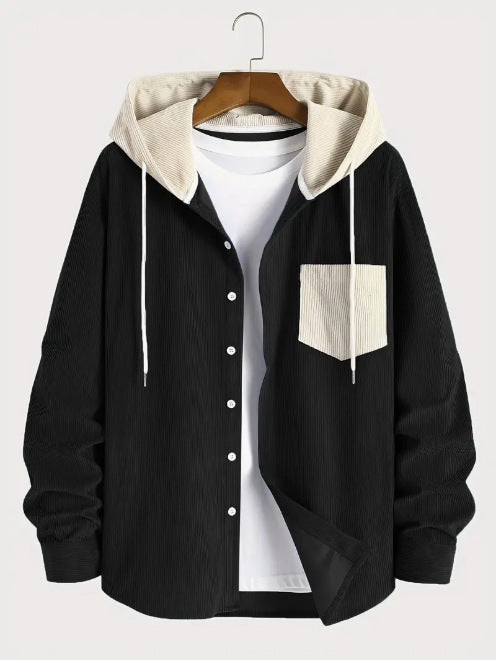Striped Cardigan Shirt Men's Button Corduroy Jacket