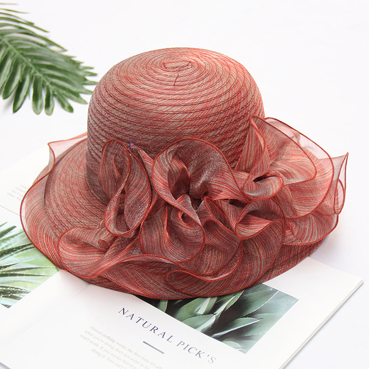 South Korea's New Lace Sunshade Hat Women's Organza Large Edge Foldable