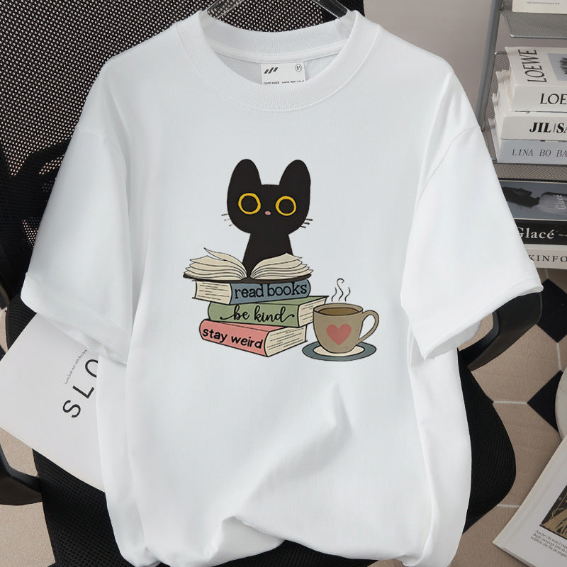 Cat-themed Creative Print T-shirt Simple And Trendy