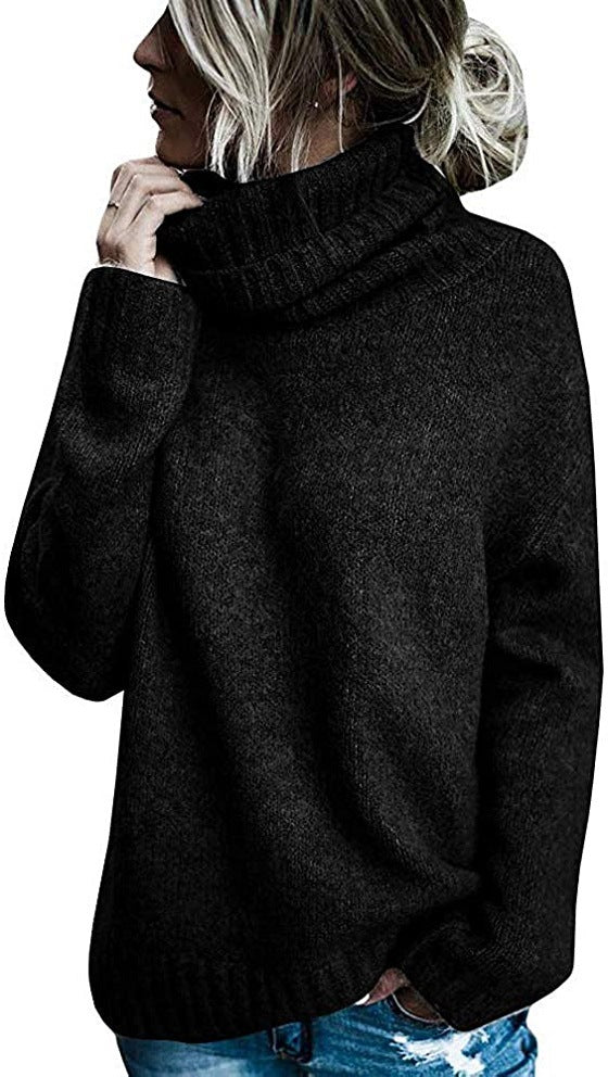 Women's Fashion Core-spun Yarn Turtleneck Long-sleeved Pullover Knitted Sweater
