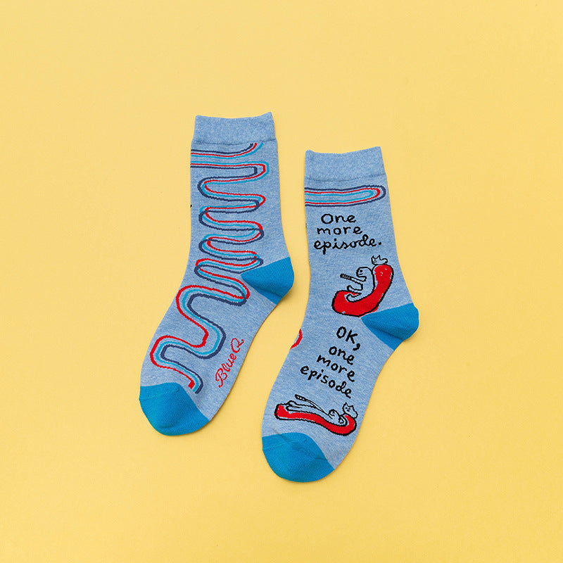 Personality Contrast Color Graffiti Women's Tube Socks Street Style Fashion Cotton Socks