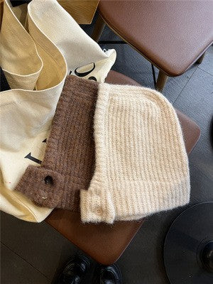 Women's Pure Color Warm Keeping Woolen Cap Scarf