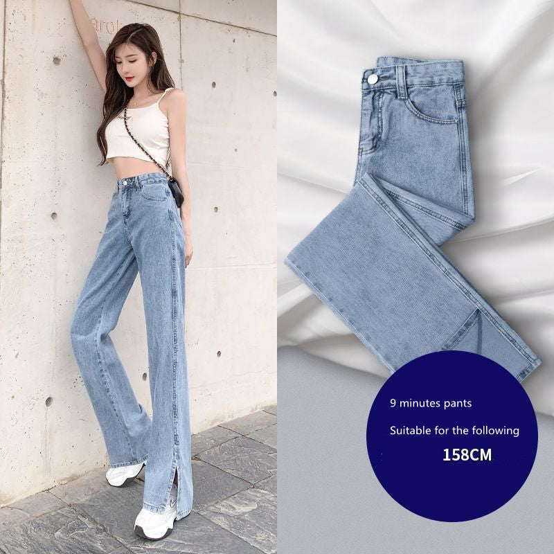 Dame Split Wide-leg Jeans Høj Talje Fald Løse Lige Og Tynde