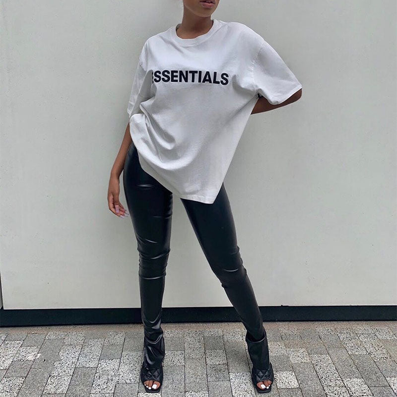 Split High Waist Skinny Casual PU Leather Trousers