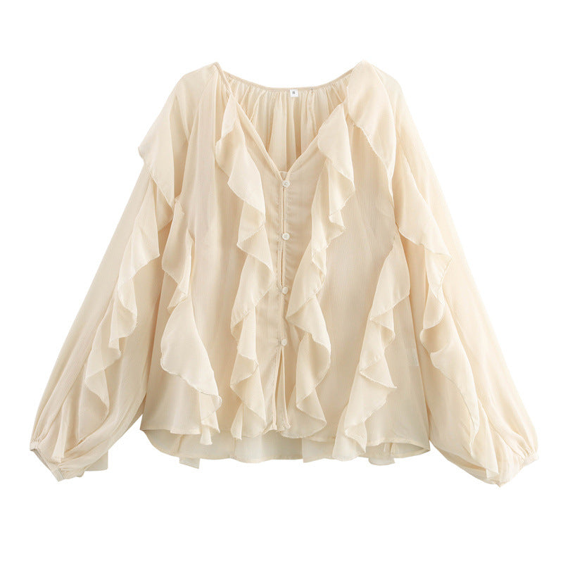 Women's Laminated Fashion V-neck Long Sleeve Shirt