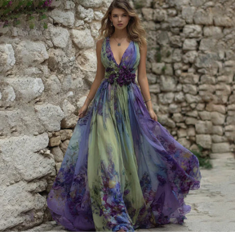 Plus Size Women's Loose White Match Deep V-neck Sleeveless Dress