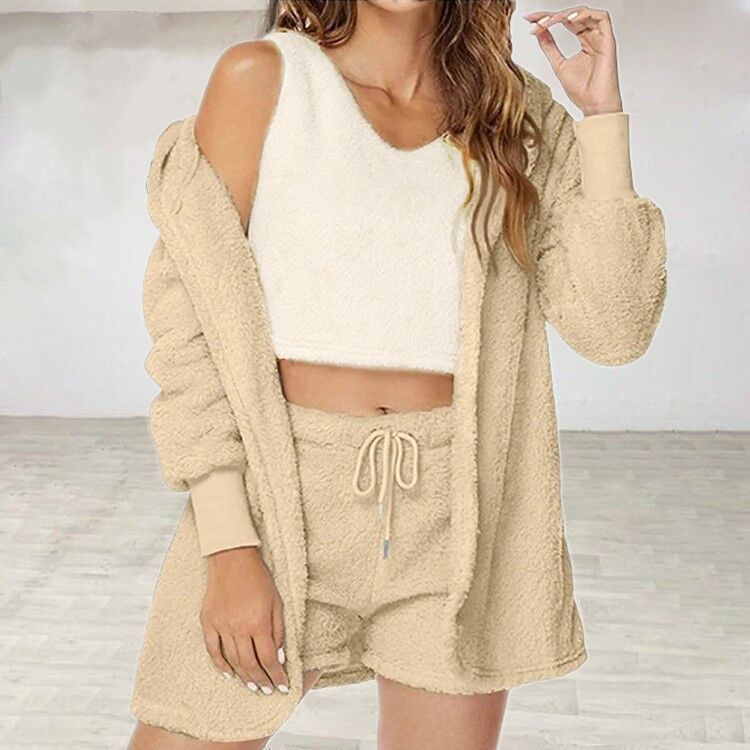 Winter Plush Loungewear Casual Three-piece Pajama Set