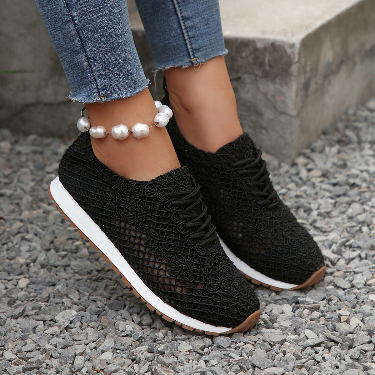 Women's Mesh Surface Shoes Lace-up Canvas Shoes
