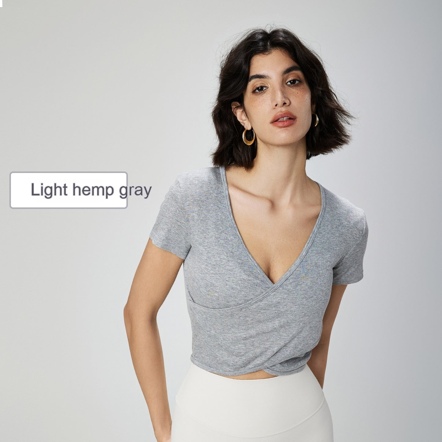 Cross V-hals Yoga T-shirt Kort Taljetæt
