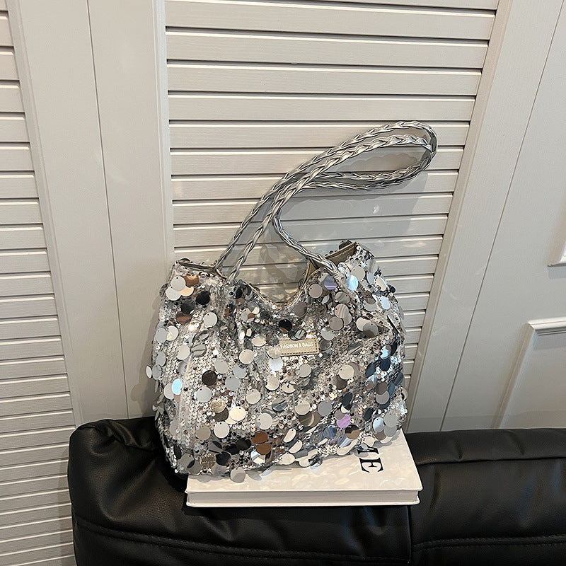 Large Sequin Personalized Woven Bag Shoulder Underarm Bag