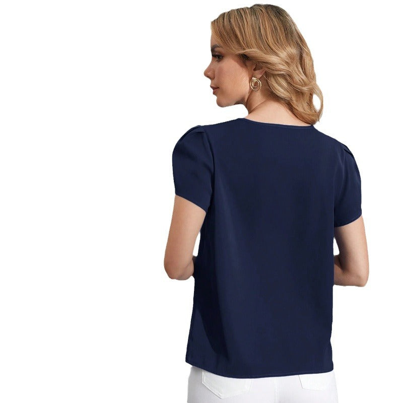 European And American Round Neck One Button Hollow Loose Women's Wear Casual Top