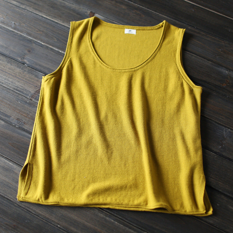 Round Neck Women's Loose Artistic Curling Distressed Vest