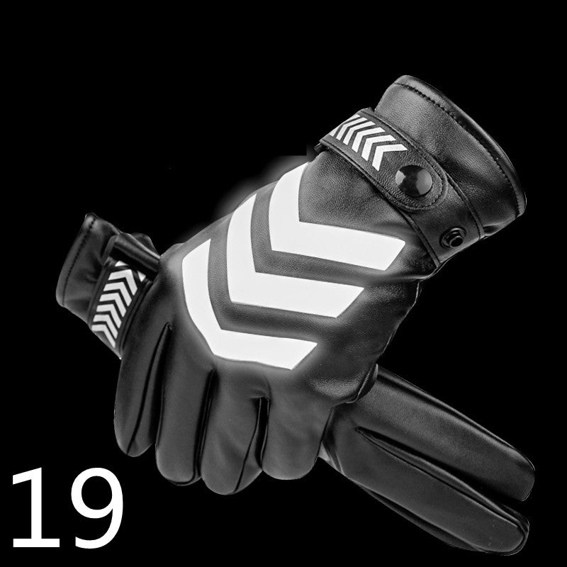 Men's Winter Riding Plus Velvet Thick Windproof Leather Gloves
