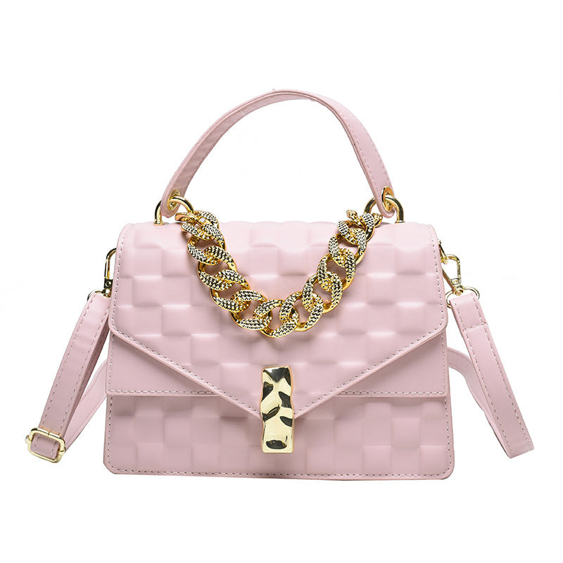 European And American Plaid Thick Chain Portable Small Square Bag