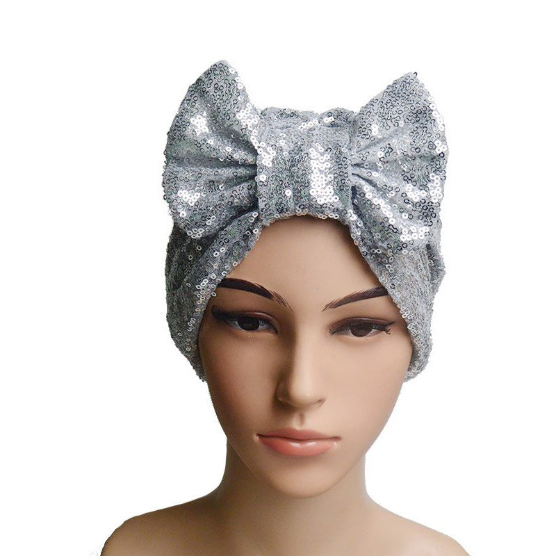 Ladies Fashion New Sequin Bow Bandana Hat