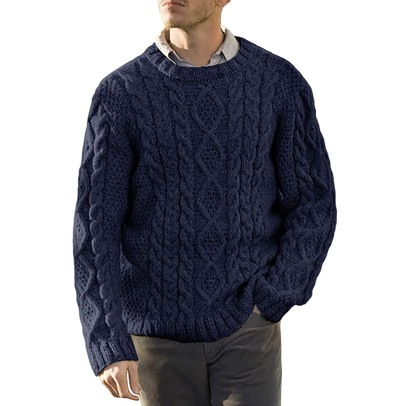 New Sweater Men's European And American Solid Color Round Neck