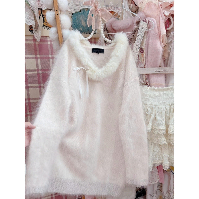 Autumn And Winter Sweet Gentle Long Sleeve Pullover Top Short Skirt